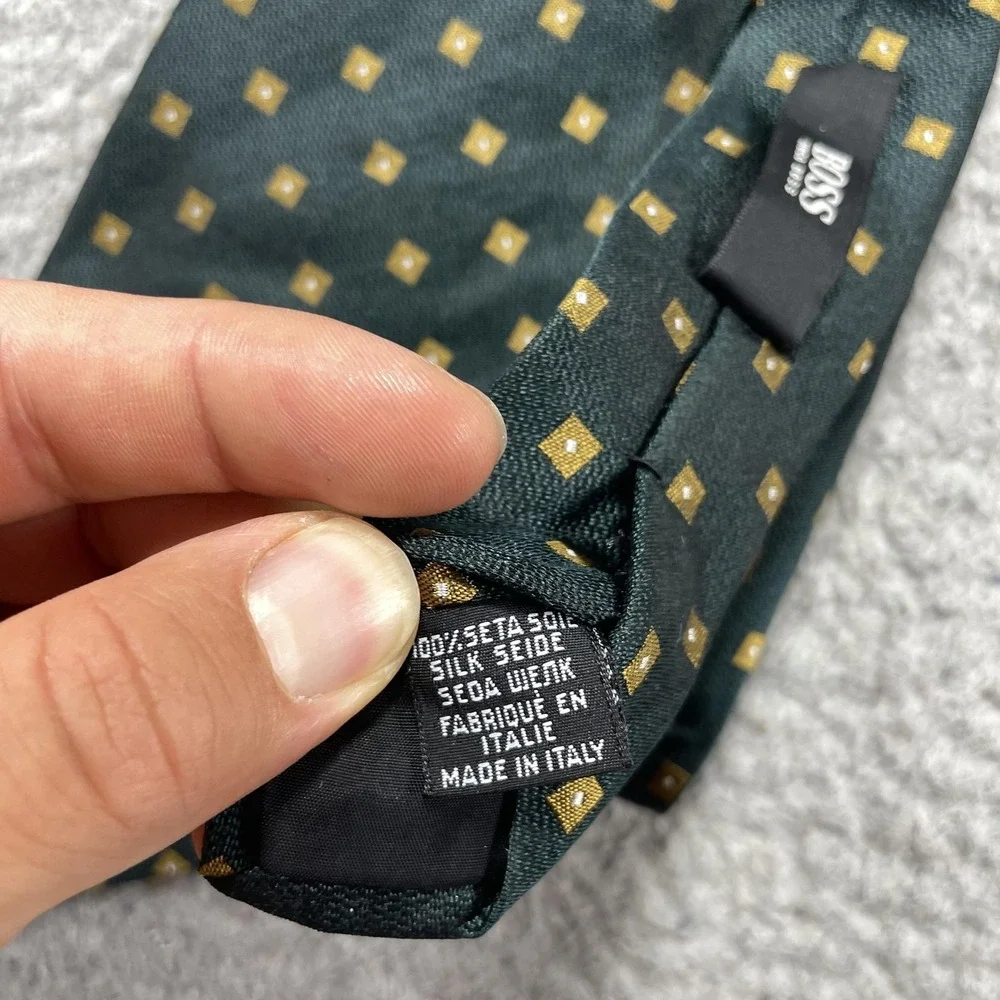 BOSS Hugo Boss Tie Mens One Size Green Geometric Woven Silk Necktie Italy